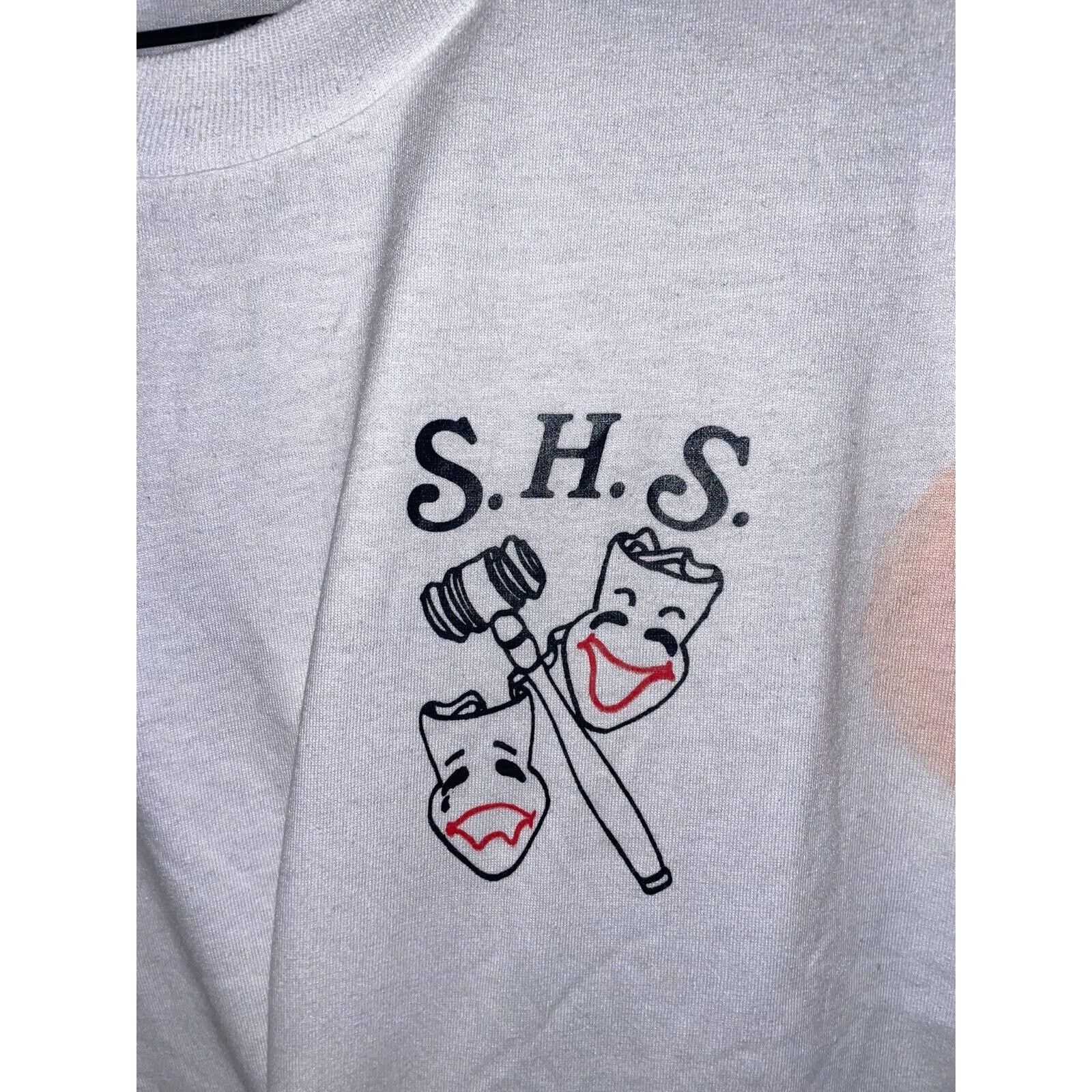 Jerzees Vintage Theater Shirt S.H.S. High School Mask 90s STAINED XL Size US XL / EU 56 / 4 - 2 Thumbnail
