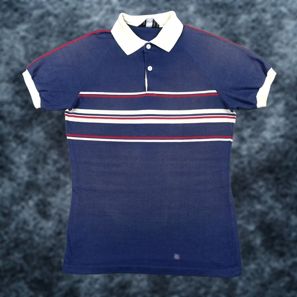 Jantzen VINTAGE Jantzen Polo Shirt Mens S Blue Striped Knit Short Sleeve 80s Preppy Golf Shirt Size US S / EU 44-46 / 1 - 1 Thumbnail