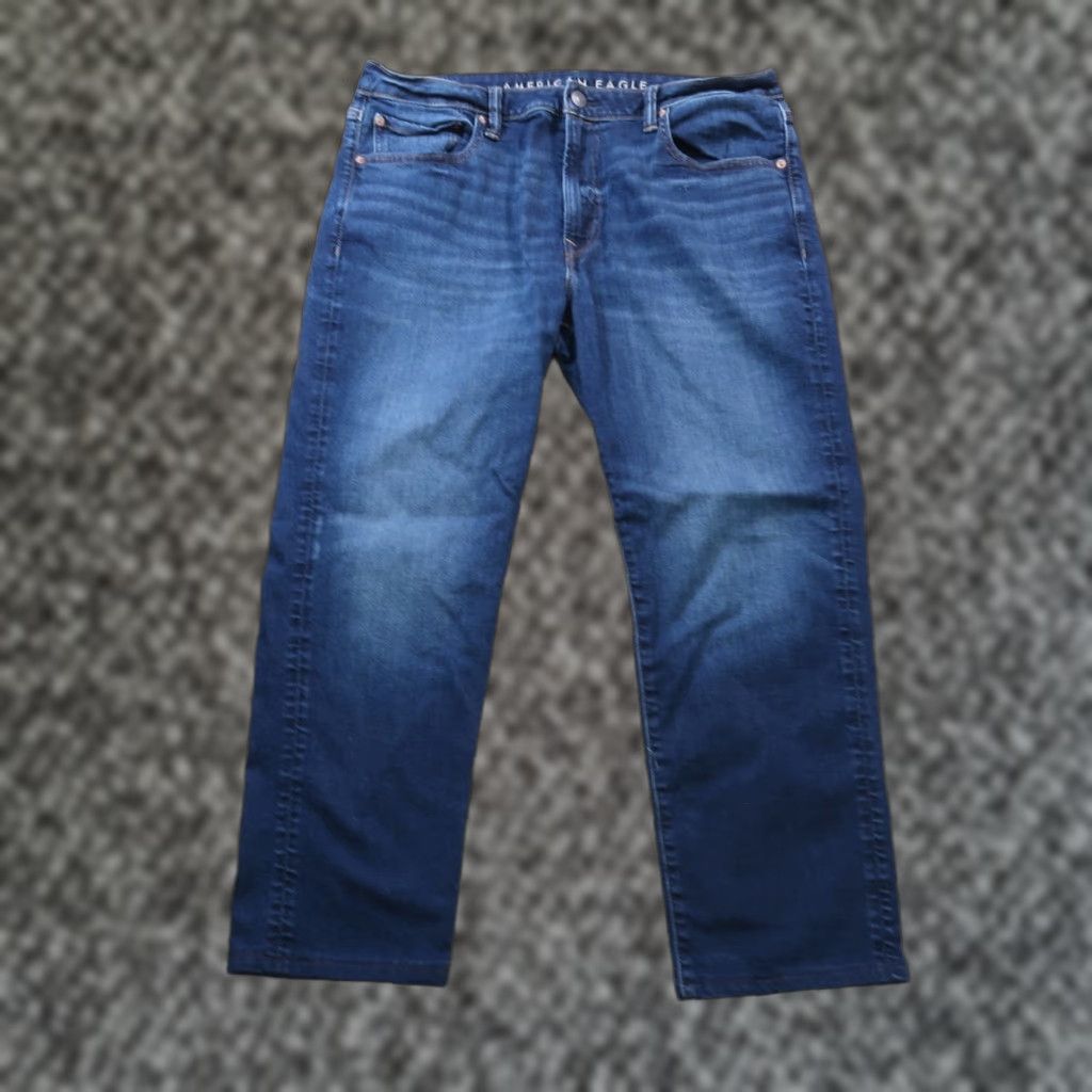 American Eagle Outfitters American Eagle Slim Straight Jeans Men's 36x26 Blue Denim Airflex Distress Mid Rise Slim Fit 5-Pocket Design Mens Jeans Size US 36 / EU 52 - 1 Thumbnail