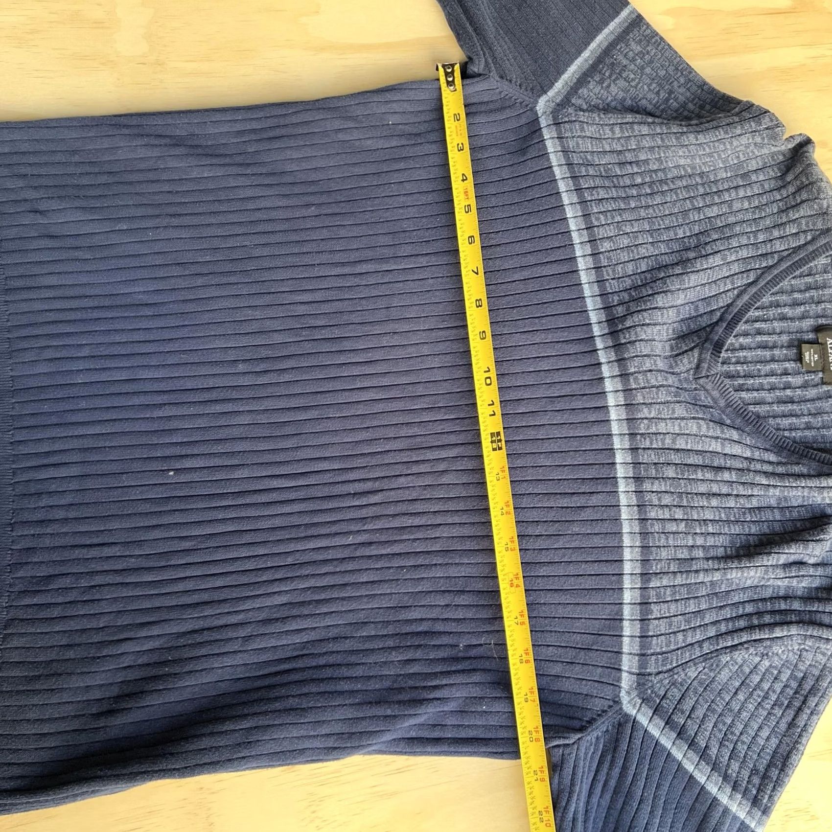 Alfani Alfani Sweater Mens XL Blue Striped V Neck 100% Cotton Ribbed Knit Pullover Size US XL / EU 56 / 4 - 6 Thumbnail