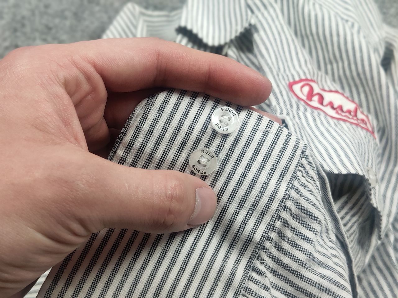 Japanese Brand Nude Bones Vintage Japan Work USA striped shirt embroidery Size US S / EU 44-46 / 1 - 10 Thumbnail