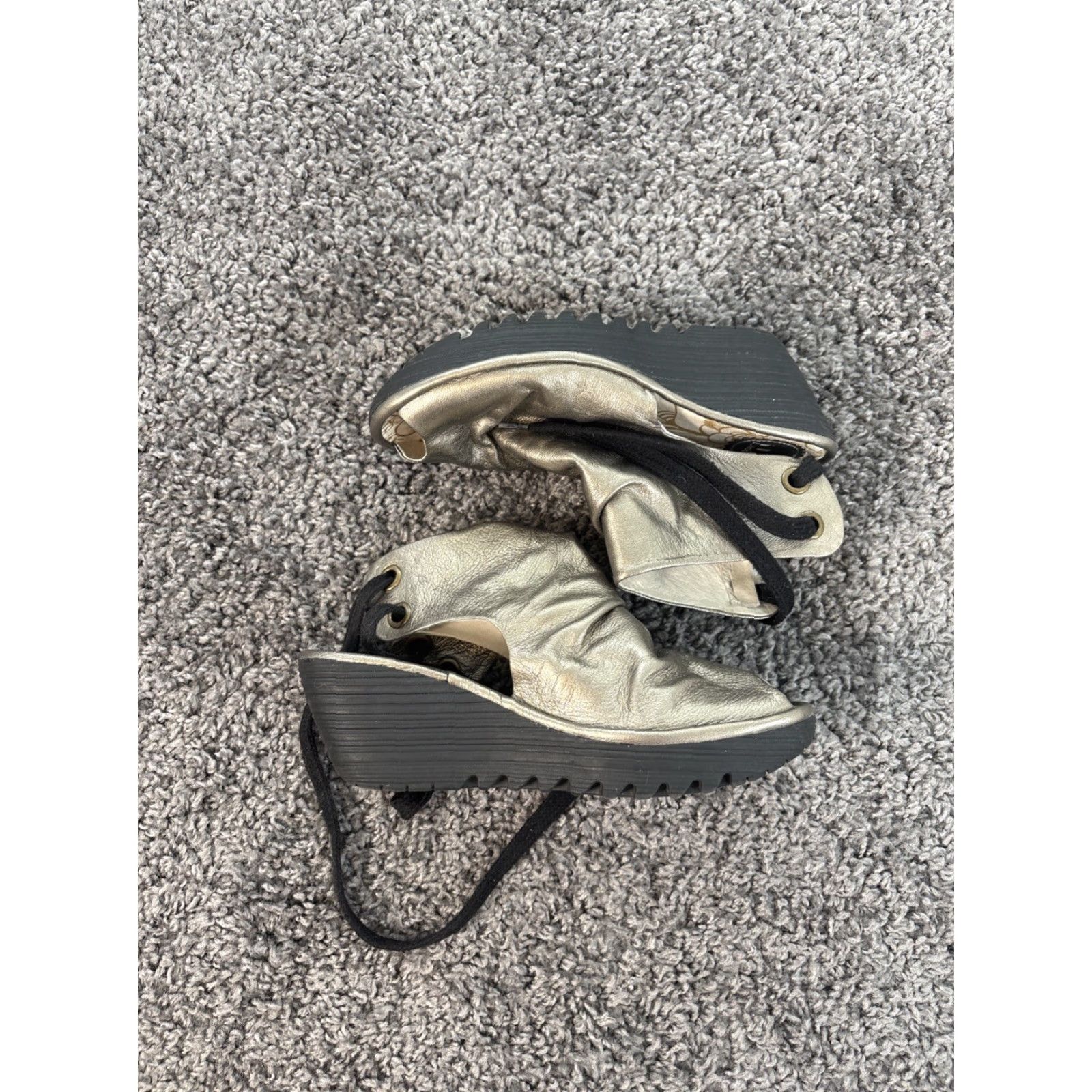 Fly London FLY London Yema Sandals Wedge Lace Up Gold Leather Womens 38 US 7.5 Shoes Size US 8 / IT 38 - 2 Thumbnail