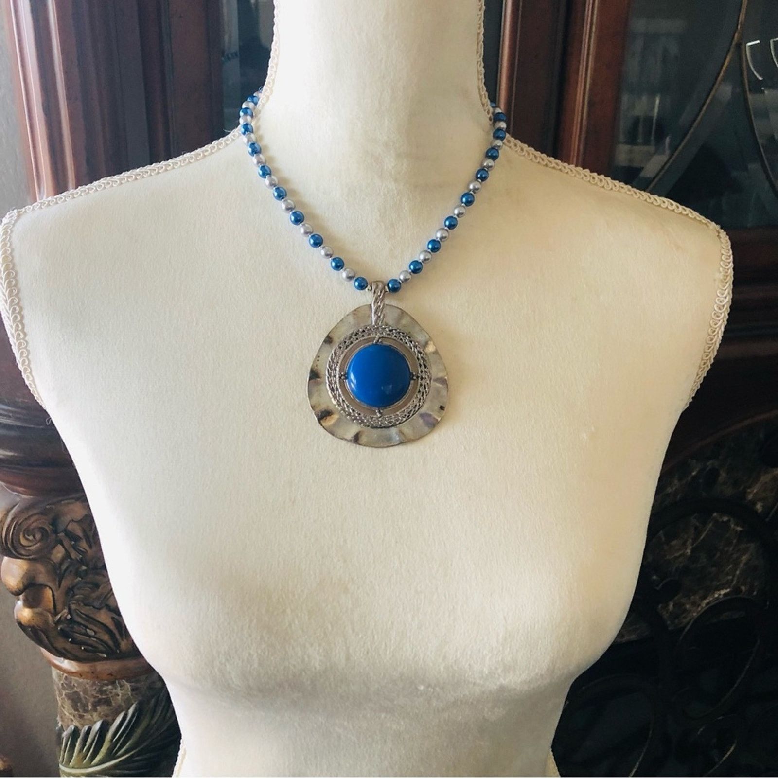 Handmade Handcrafted repurpose large blue chalcedony Pearl necklace Size ONE SIZE - 5 Thumbnail