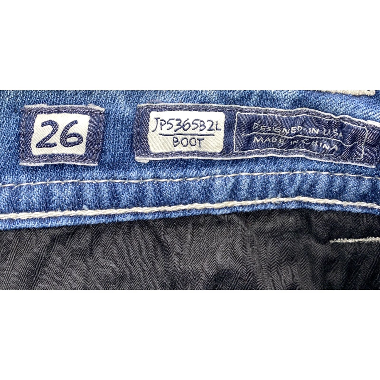 Miss Me MISS ME Womens Blue Flap Pocket Rhinestone Bootcut Jeans Size 26 X 30 Cotton Blend Regular Womens Size 26" / US 2 / IT 38 - 6 Thumbnail