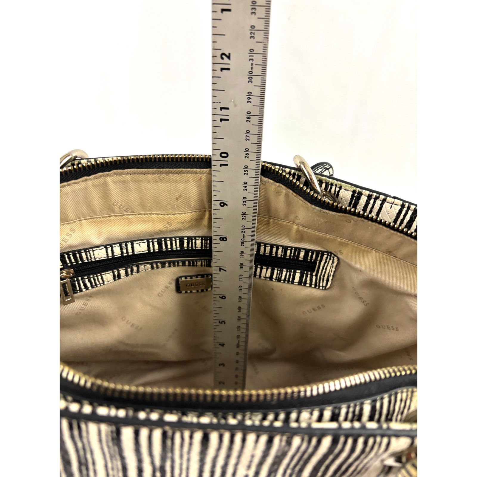 Guess Guess Kamryn Stripe Python Tote Black White Shoulder Handbag Size ONE SIZE - 10 Thumbnail