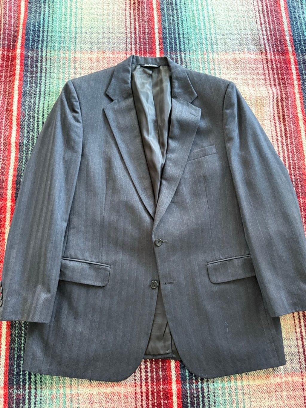 Burberry 80s Burberry Navy Pinstripe Blazer 46/XL Size 46R - 2 Thumbnail