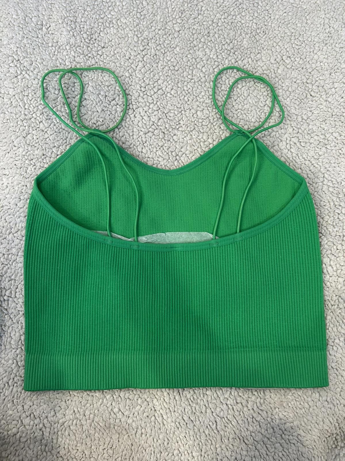 Unknown London Green Ribbed Crop Tank Top with Spaghetti Straps Size L / US 10 / IT 46 - 2 Thumbnail