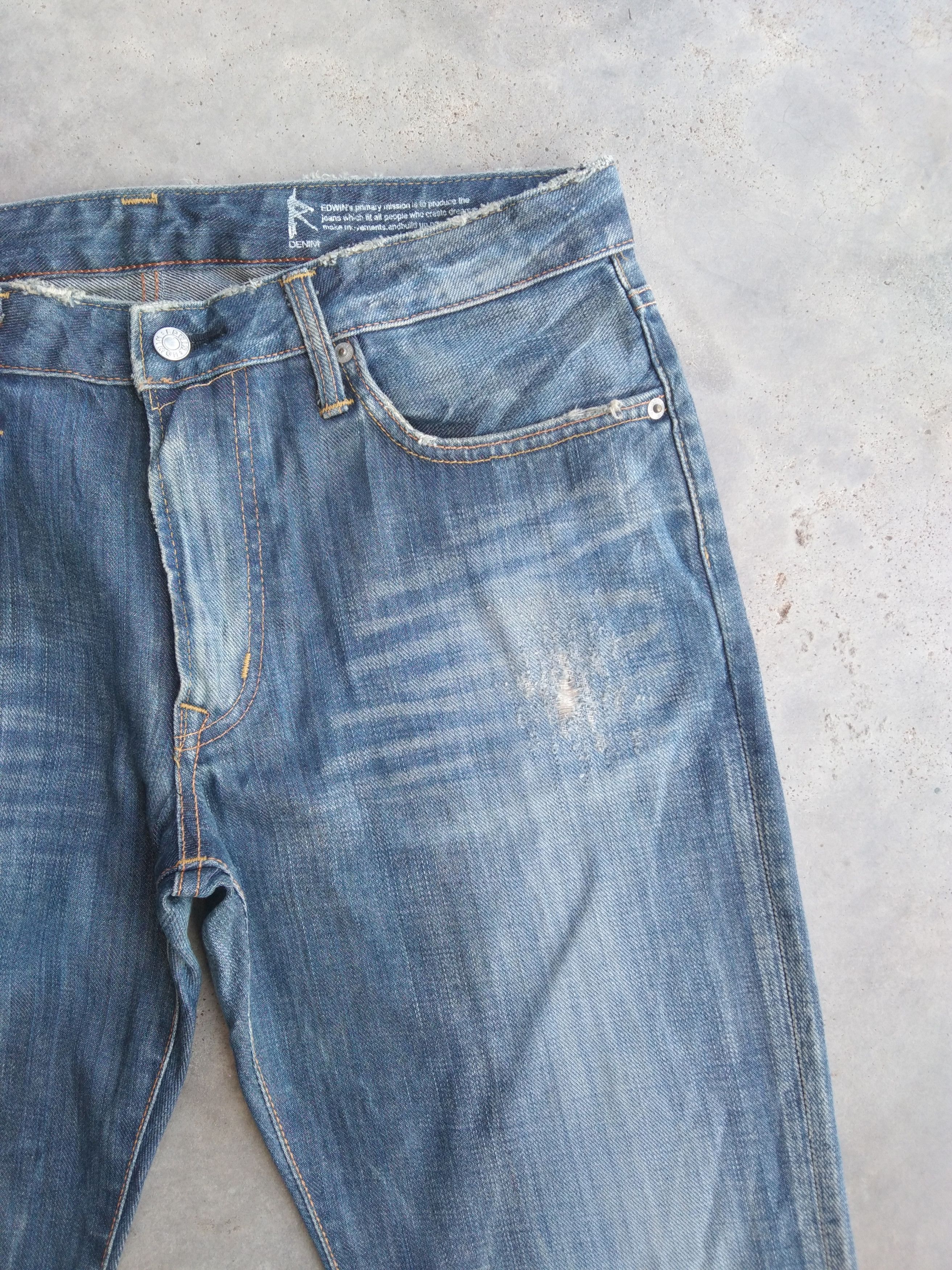 Japanese Brand Vintage Edwin Boot Cut Flared Distressed Jeans 34x30 Size US 34 / EU 50 - 6 Thumbnail