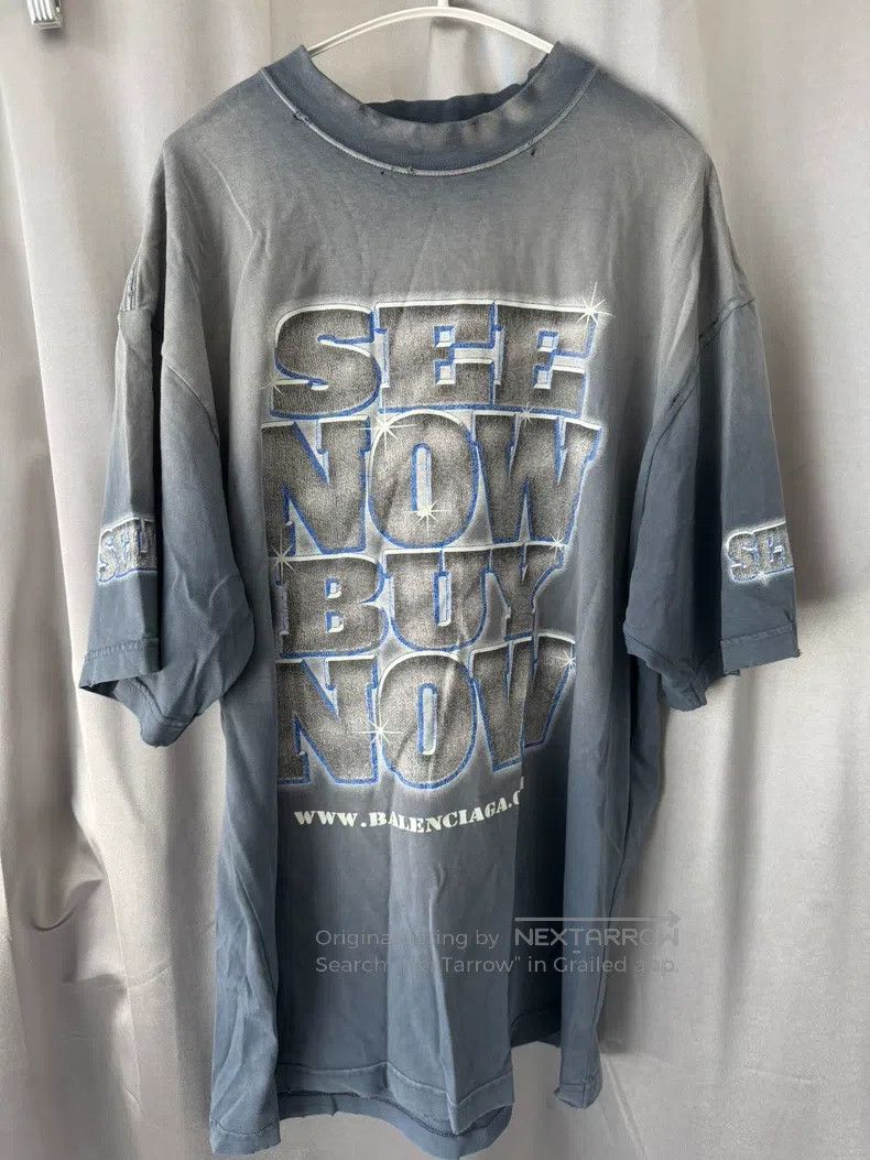 Balenciaga Balenciaga Washed Blue Destruction Short Sleeve Size US S / EU 44-46 / 1 - 1 Thumbnail
