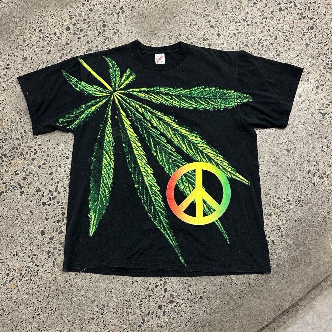 Jerzees × Vintage Vintage 1993 Marijuana Weed Peace Graphic T Shirt Size US XL / EU 56 / 4 - 1 Thumbnail