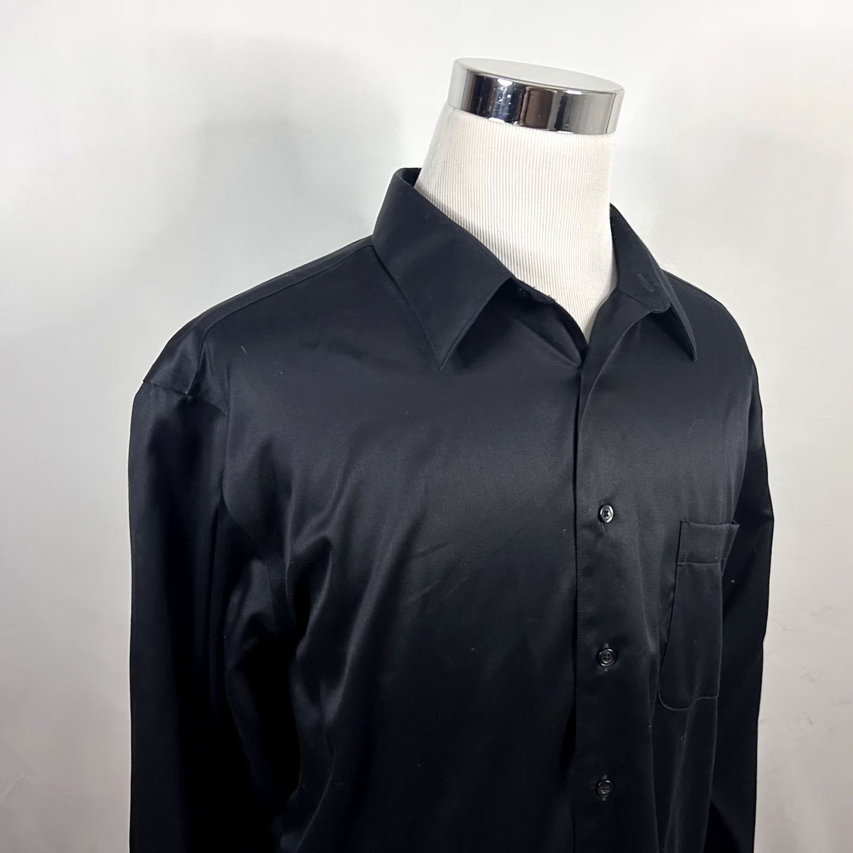 Murano Murano Dress Shirt All Black Button Front Formal 18 35 Liquid Cotton XLA Men Shirt Regular Collar Spread Cuff Barrell Sleeve 35 XS? Size 48R - 2 Thumbnail