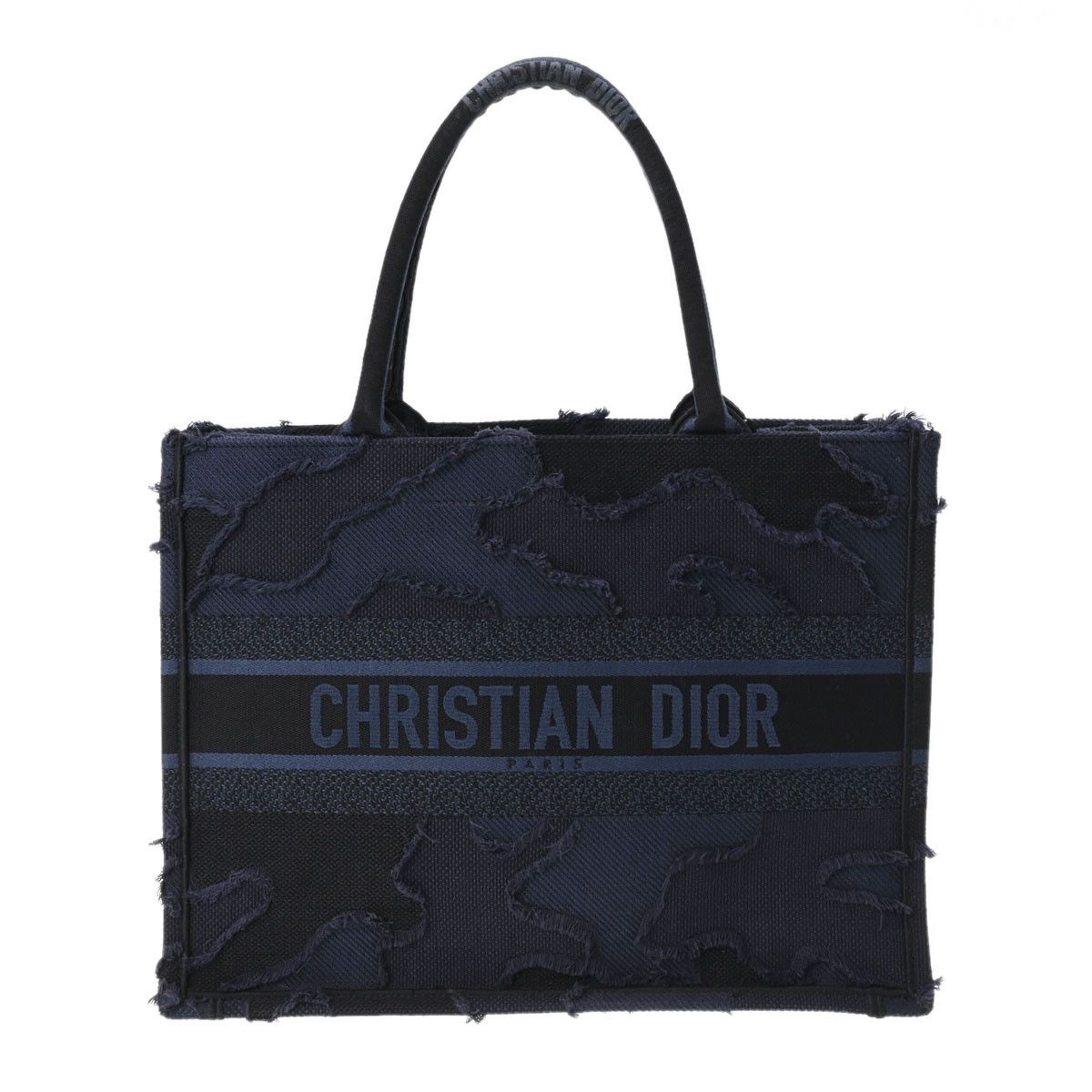 image of Christian Dior Book Tote Bag Medium Camouflage Pattern Handbag Navy in Black, Women's