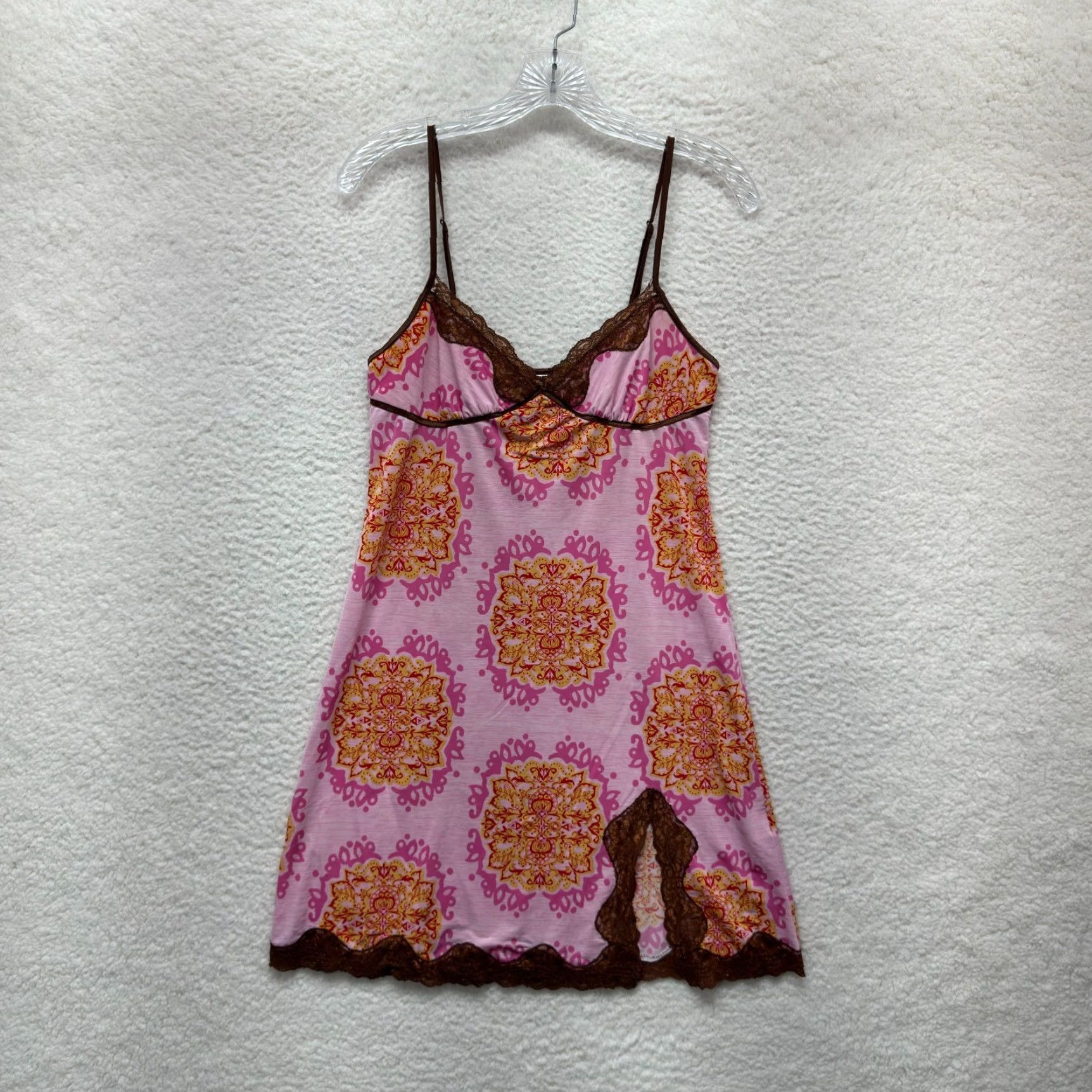 Vintage VINTAGE Y2K Slip Dress Small Pink Brown Pattern Boho Fairy Grunge Whimsigoth Size S / US 4 / IT 40 - 2 Thumbnail