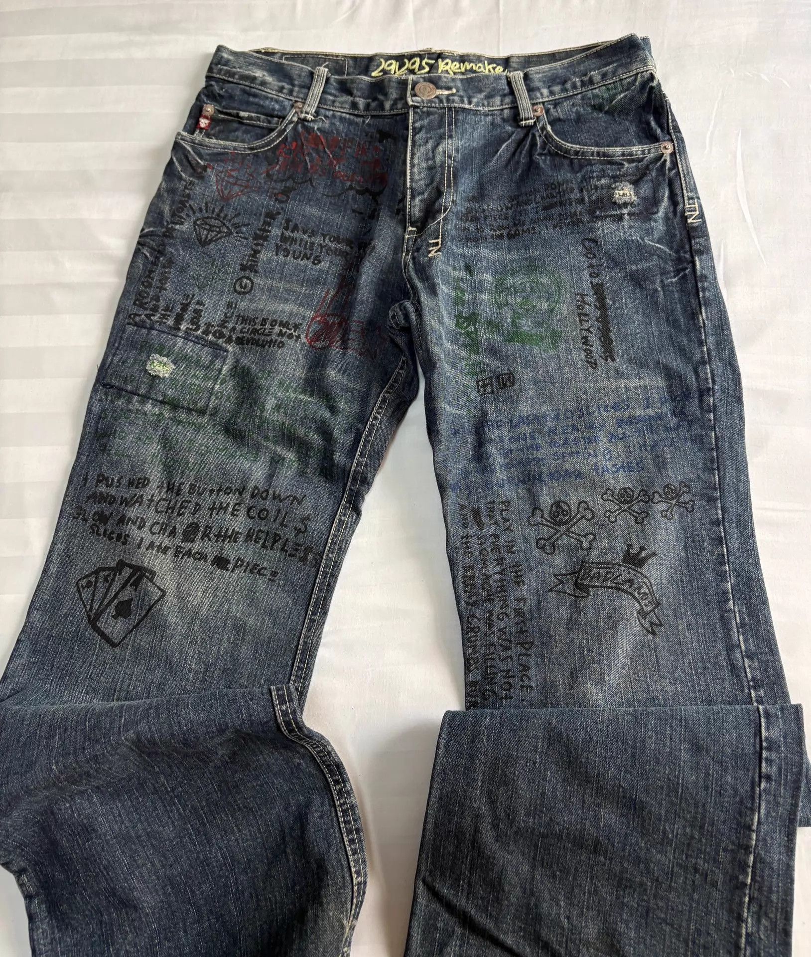 Y's Vintage JPN Denim Jeans Front/Back Graffiti Letter Print Size US 34 / EU 50 - 4 Thumbnail