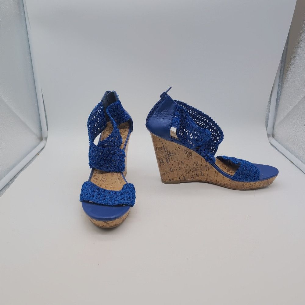 Other Impo Royal Blue Crochet Wedge Sandals Sz 10.5 Size US 10.5 / IT 40.5 - 2 Thumbnail