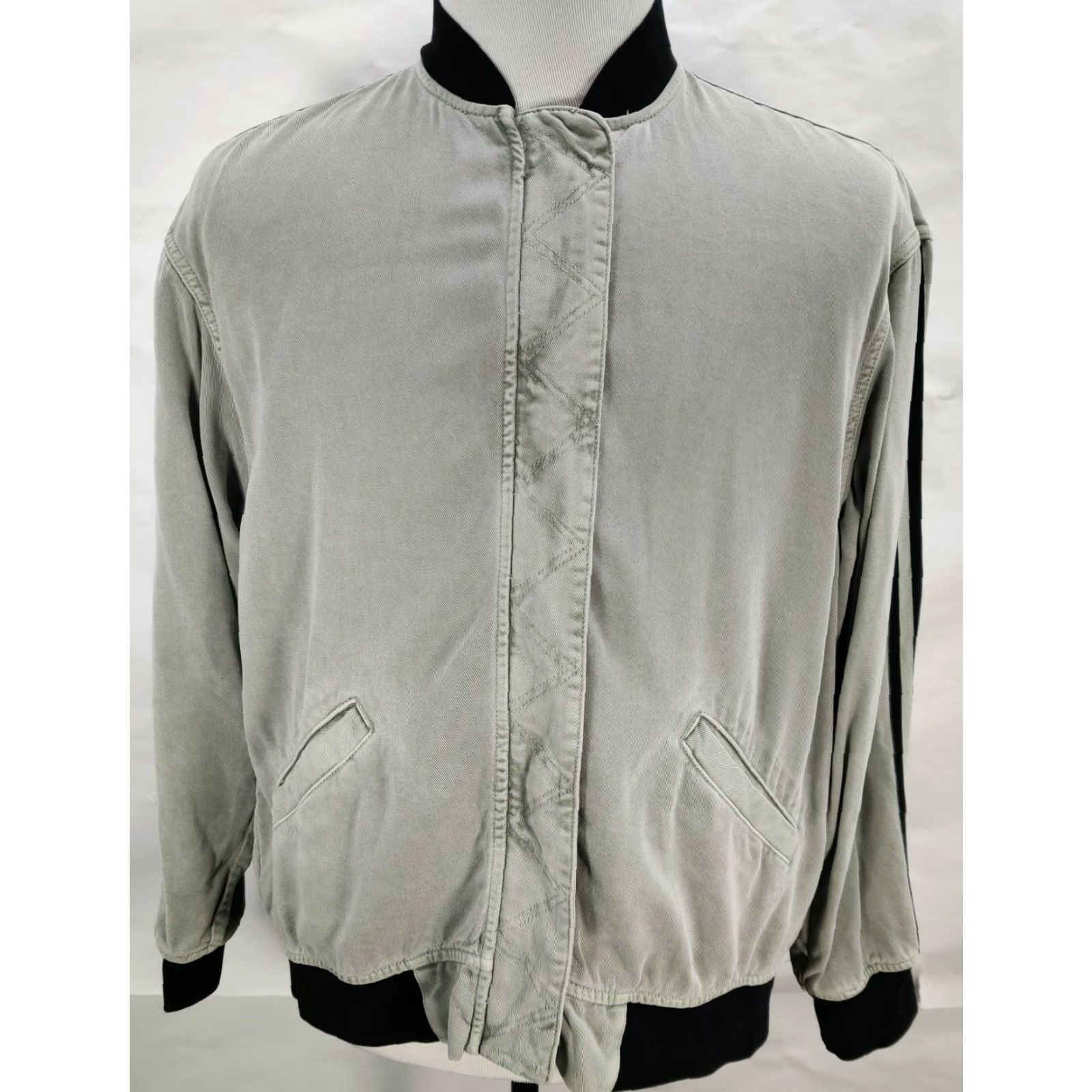 Hudson HUDSON Jeans Bomber Jacket Gray Size M Mens Full Zip Stripes Stand-Up Collar Regular Adults Size US 31 - 2 Thumbnail
