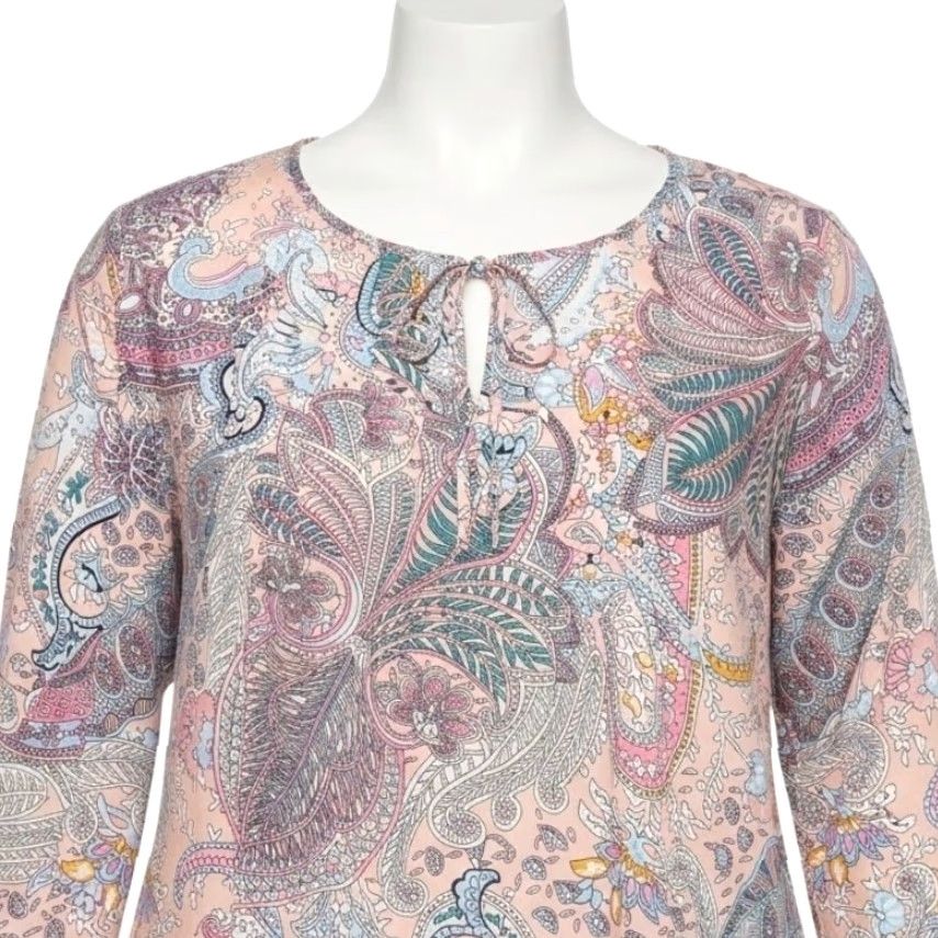 Vintage Suzanne Betro Blouse Plus 3X Pink Paisley Boho Tunic Long Sleeve Casual Womens Shirt Blouse Ceramic? Size XXL / US 16-18 / IT 52-54 - 2 Thumbnail