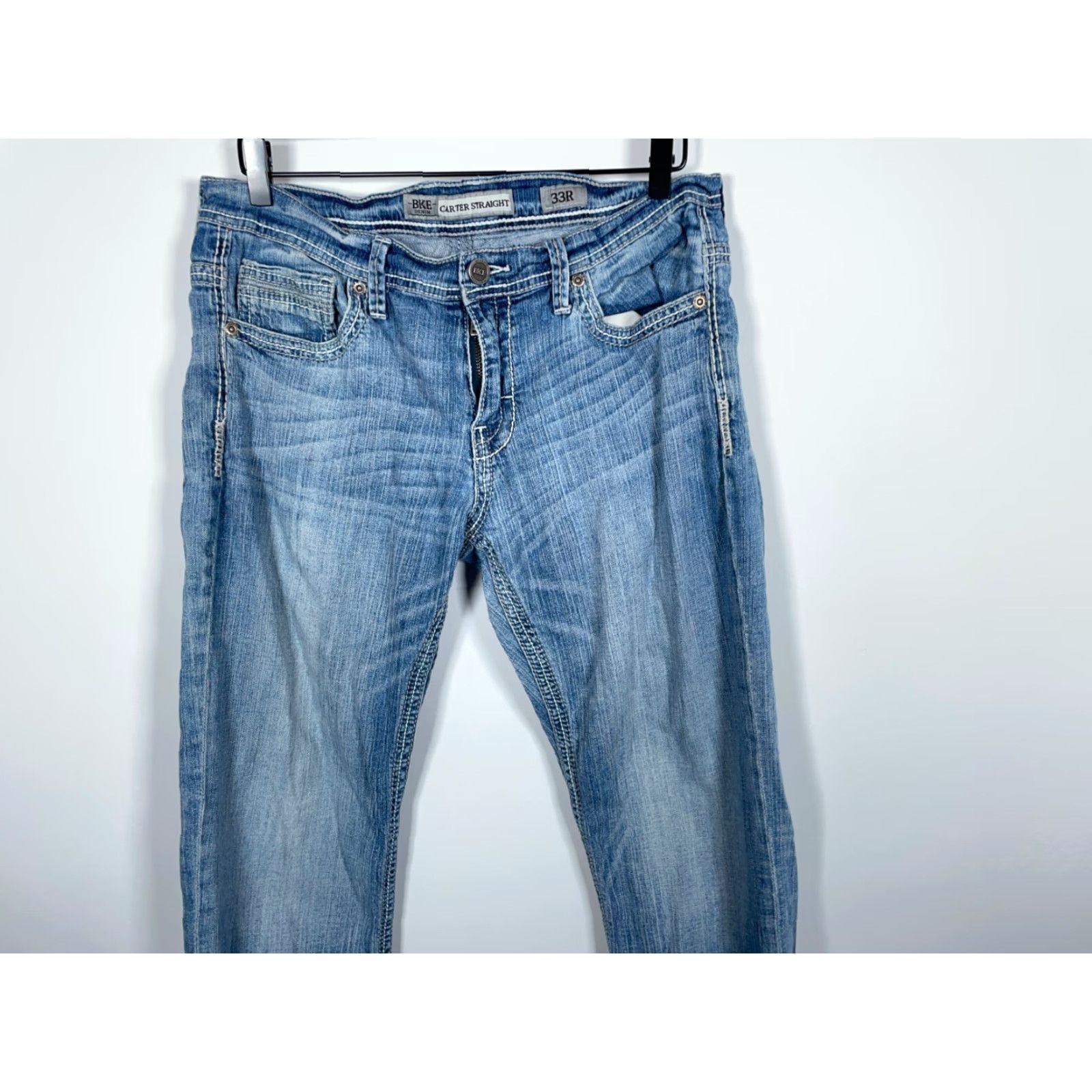 Vintage VINTAGE Buckle BKE Carter Jeans Denim Straight Leg 34 x 30 Men’s 33R Low Rise 90s Hipster Grunge Blue Regular Fit Mens Size US 33 - 4 Thumbnail