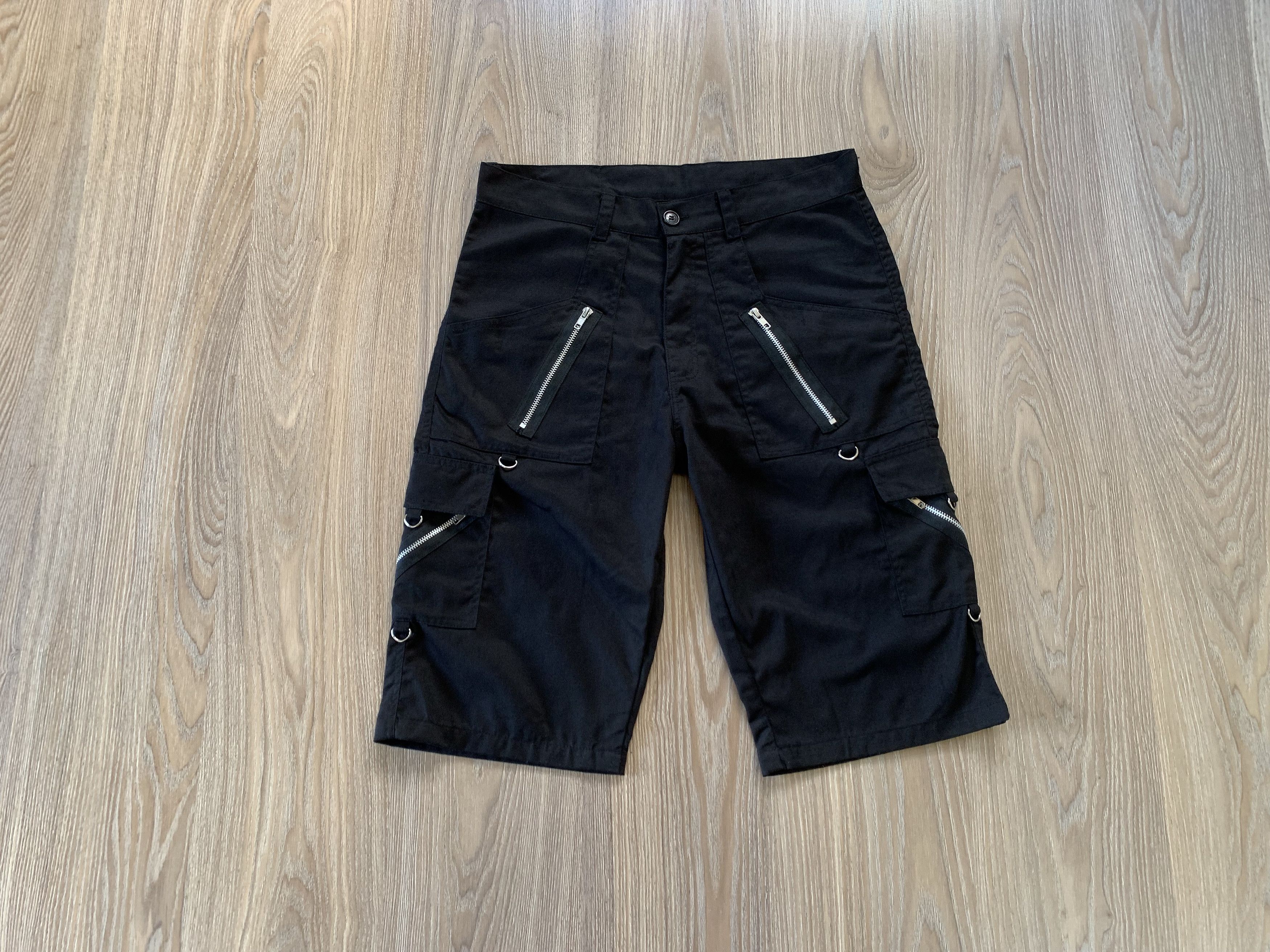 Denime Banned Alternative Black Multi Zip Denime Shorts Size 33" - 11 Thumbnail