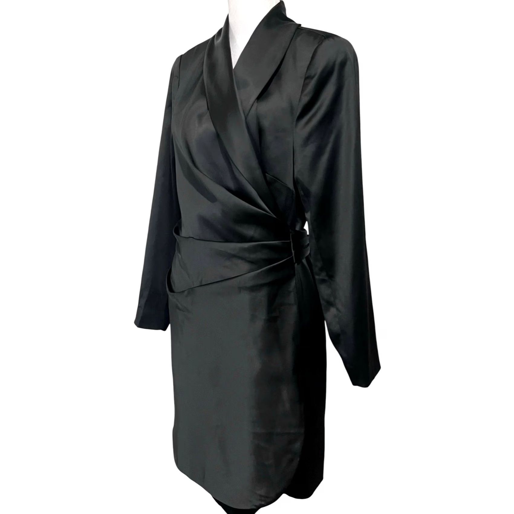 Vintage Eloquii Black Satin Wrap Dress Size 14 Wrap Dress Party/Cocktail Formal Evening Womens 14 Satin Black Eloquii Wrap Dress Size XL / US 12-14 / IT 48-50 - 3 Thumbnail