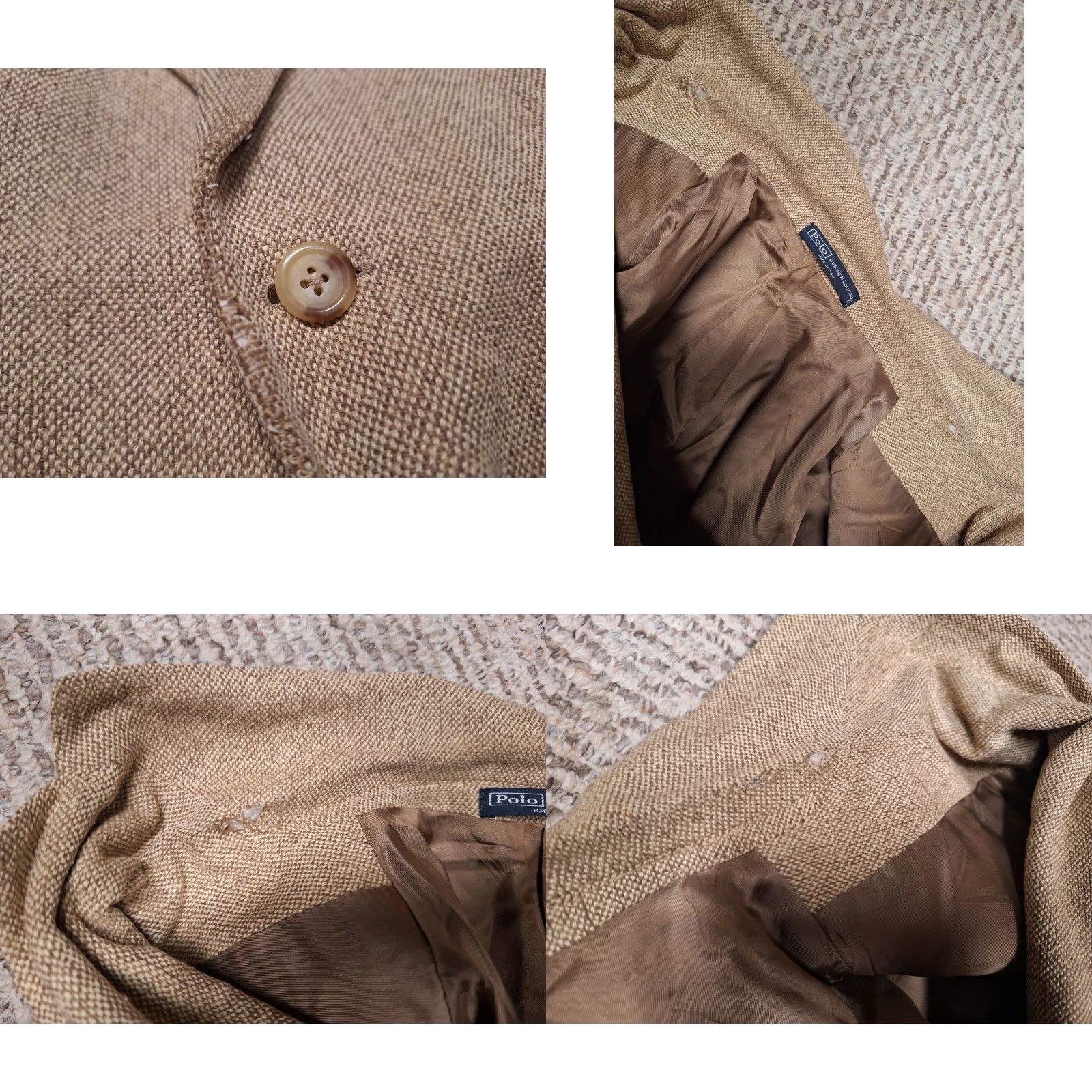 Polo Ralph Lauren VINTAGE Polo Ralph Lauren Blazer Mens 46R Tan VTG Made In Italy 100% Silk Distressed Size US XXL / EU 58 / 5 - 8 Thumbnail