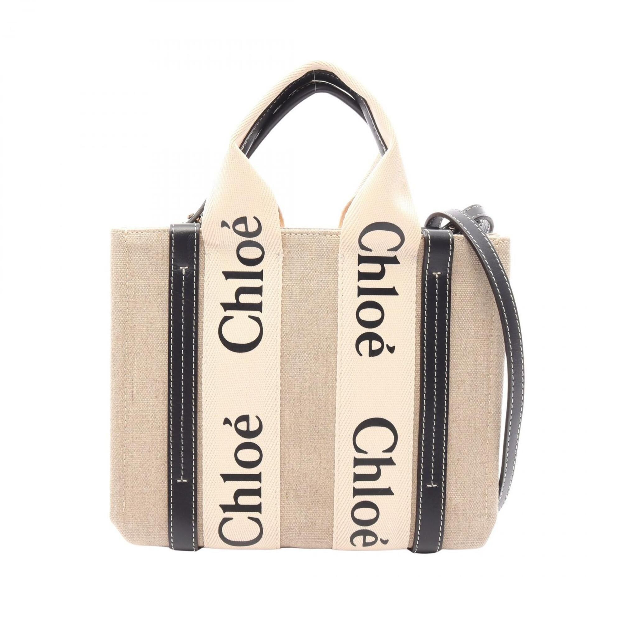 Chloe Chloé Chloe Woody Small 2-Way Handbag, Canvas and Leather, Women's, Beige/Black Size ONE SIZE - 1 Thumbnail