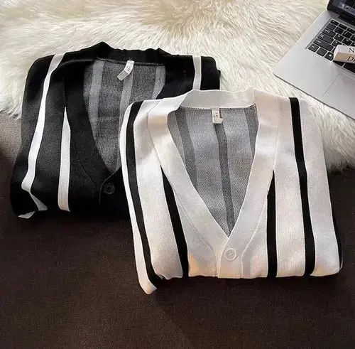 VIBE New Stylish Elegant Striped Cardigan Knitwear Jumper Size US XS / EU 42 / 0 - 4 Thumbnail