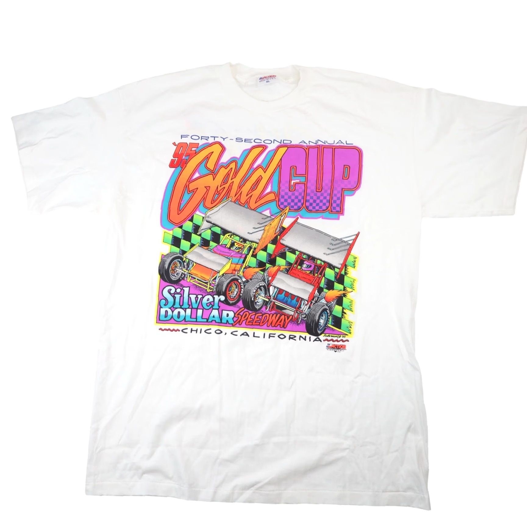 Vintage VINTAGE 1995 Silver Dollar Speedway Gold Cup Sprint Car Racing Graphic T Shirt Mens XL White Size US XL / EU 56 / 4 - 2 Thumbnail