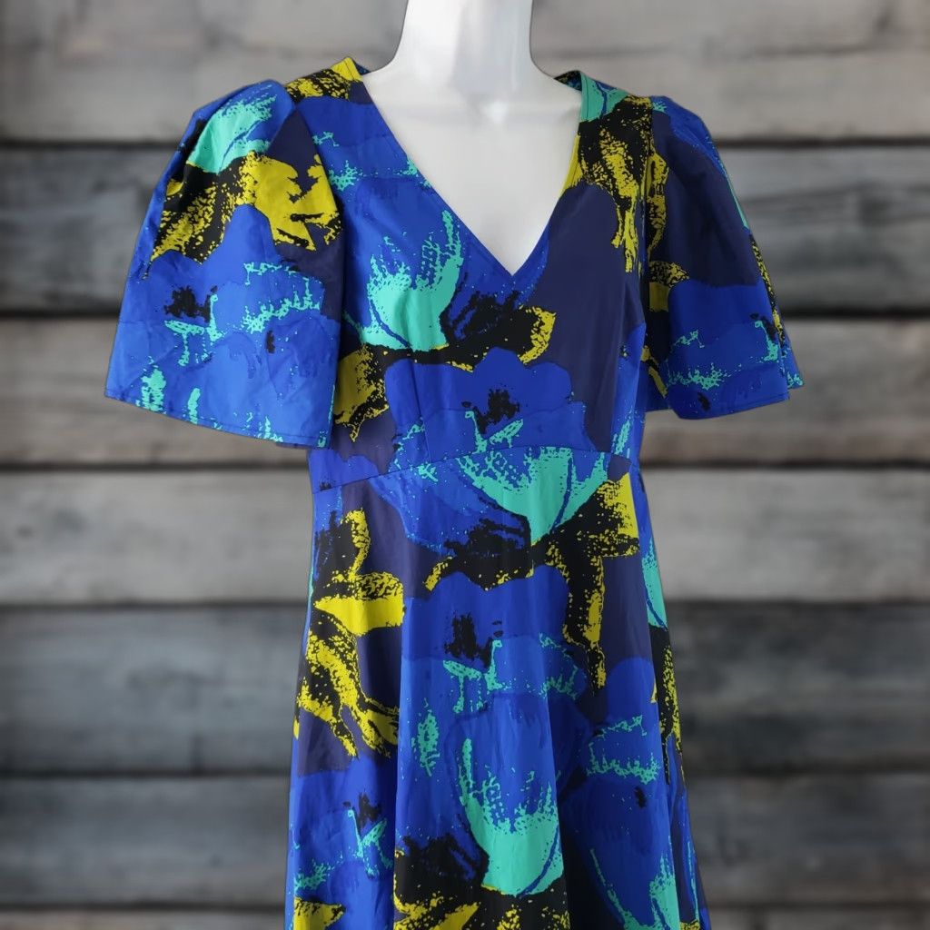 Vintage VINTAGE Christopher John Rogers for Target Womens Dress Sz 2 Blue Puff Sleeve Floral Short Sleeve V-Neck A-Line Maxi Size XS / US 0-2 / IT 36-38 - 1 Thumbnail
