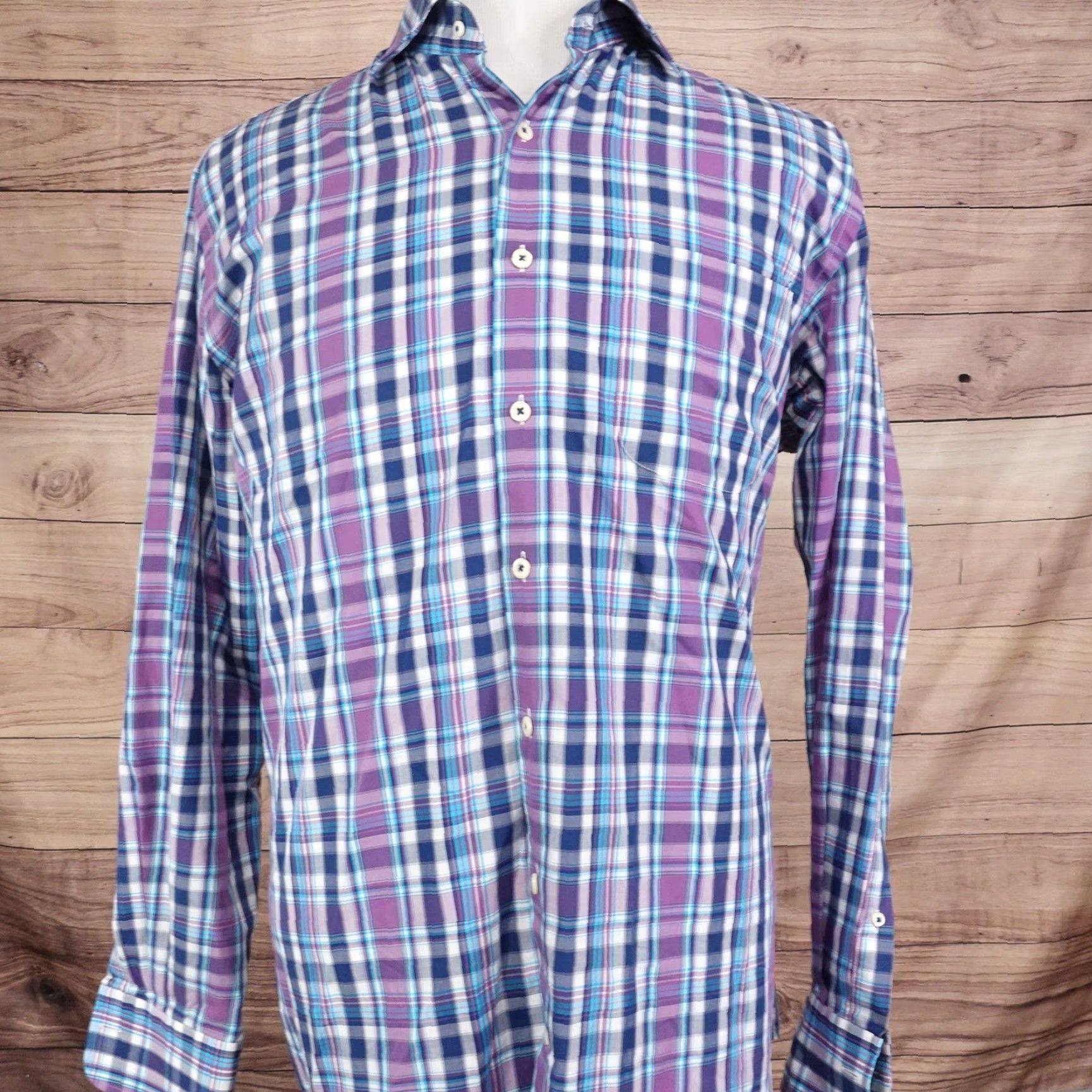 Peter Millar Peter Millar Shirt Large Purple Blue Plaid Button-Up Long Sleeve Men's Classic Casual Size US L / EU 52-54 / 3 - 3 Thumbnail