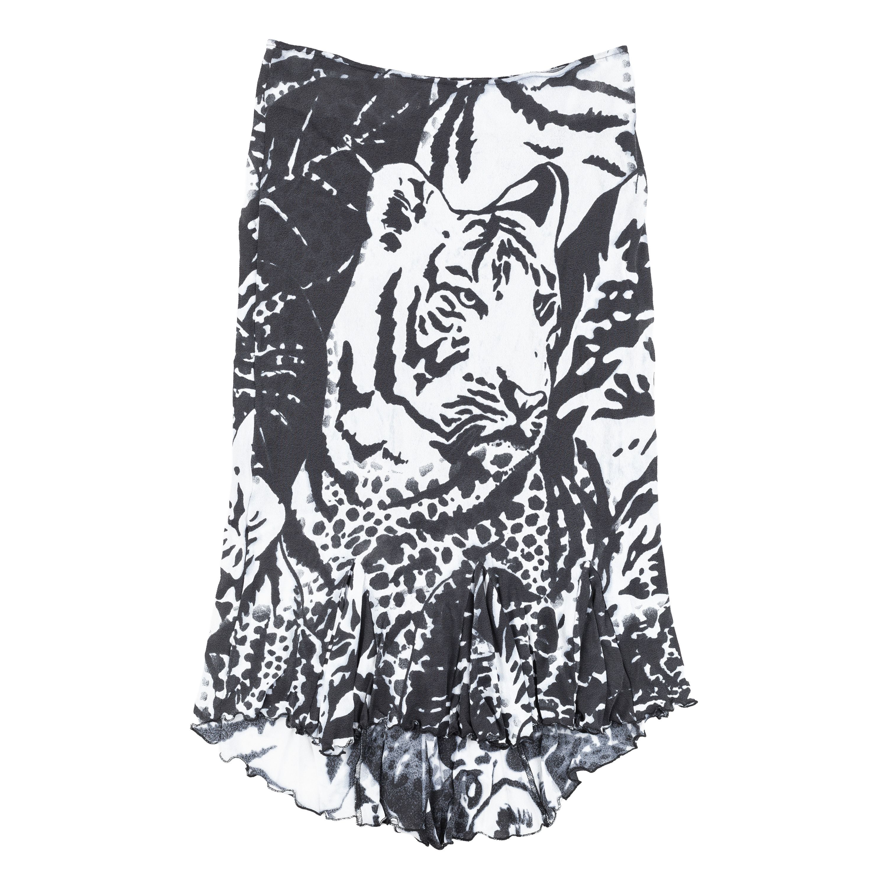 Cavalli Class Roberto Cavalli CLASS Tiger Print Black/Blue Midi Skirt Size 26" / US 2 / IT 38 - 1 Thumbnail