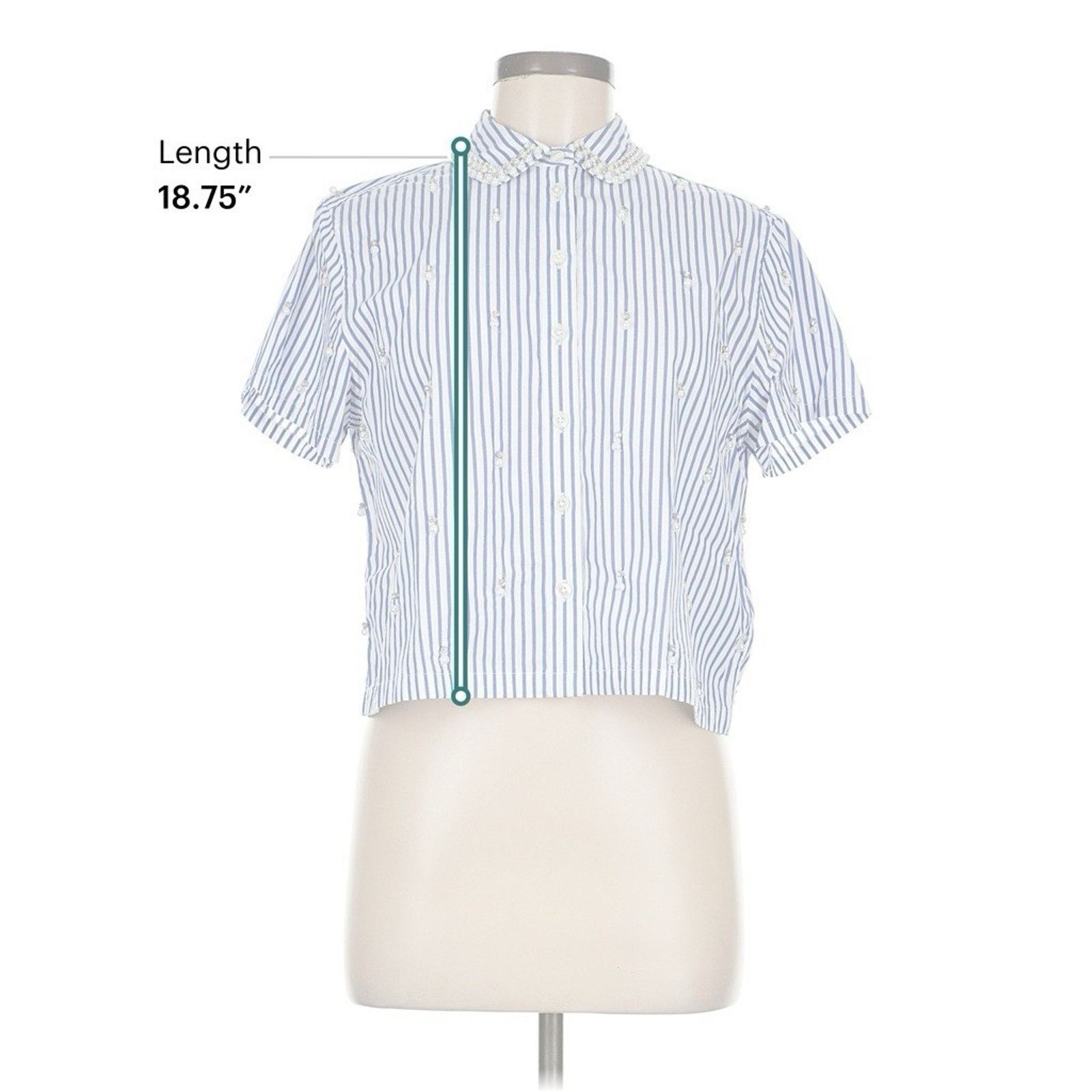 J.Crew J Crew Collection Cropped Short Sleeve Blue Striped Pearl 6 Size M / US 6-8 / IT 42-44 - 4 Thumbnail