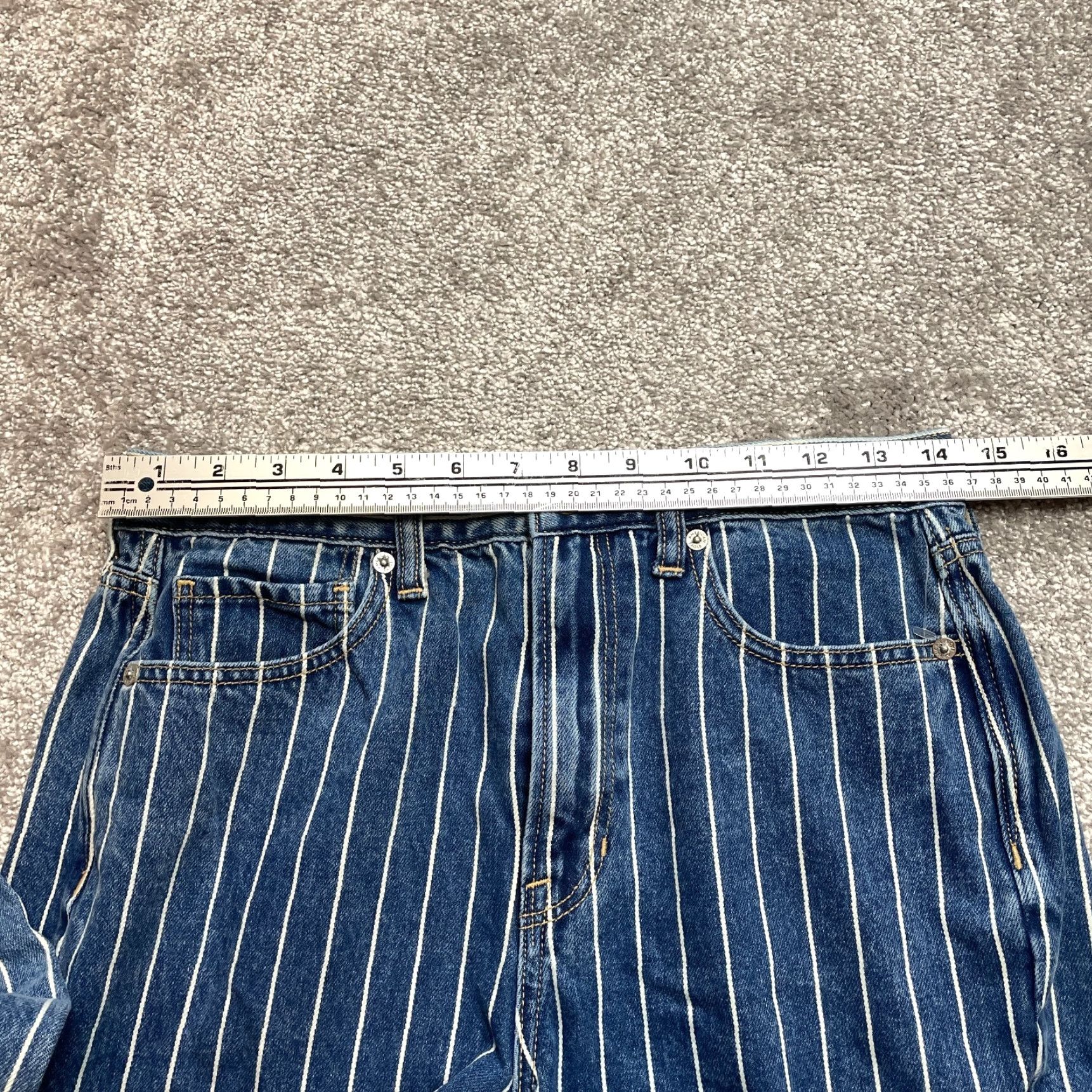 American Eagle Outfitters American Eagle Mom Jeans Womens 6 Blue Denim Dark Wash Striped Straight 29x28 Size 29" - 5 Thumbnail