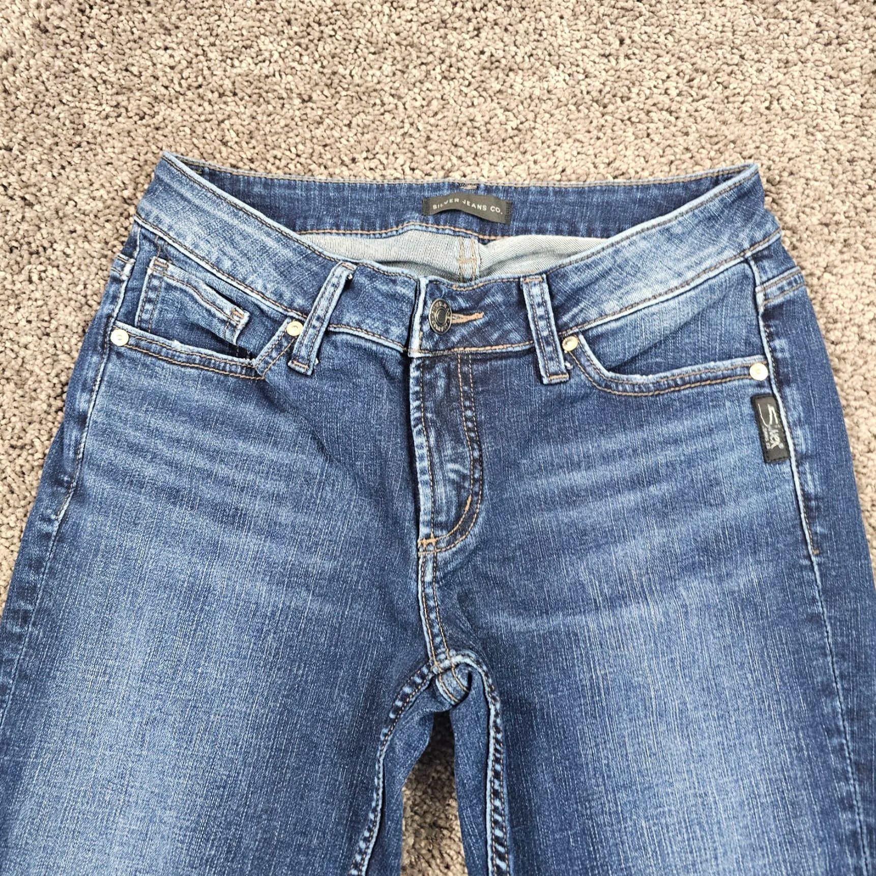 Silver Jeans Co. VINTAGE Silver Jeans Womens Stretch Straight Jeans 26 Low Rise Dark Wash Cotton Blend Blue 90s Womens Size 25" / US 0 / IT 36 - 2 Thumbnail