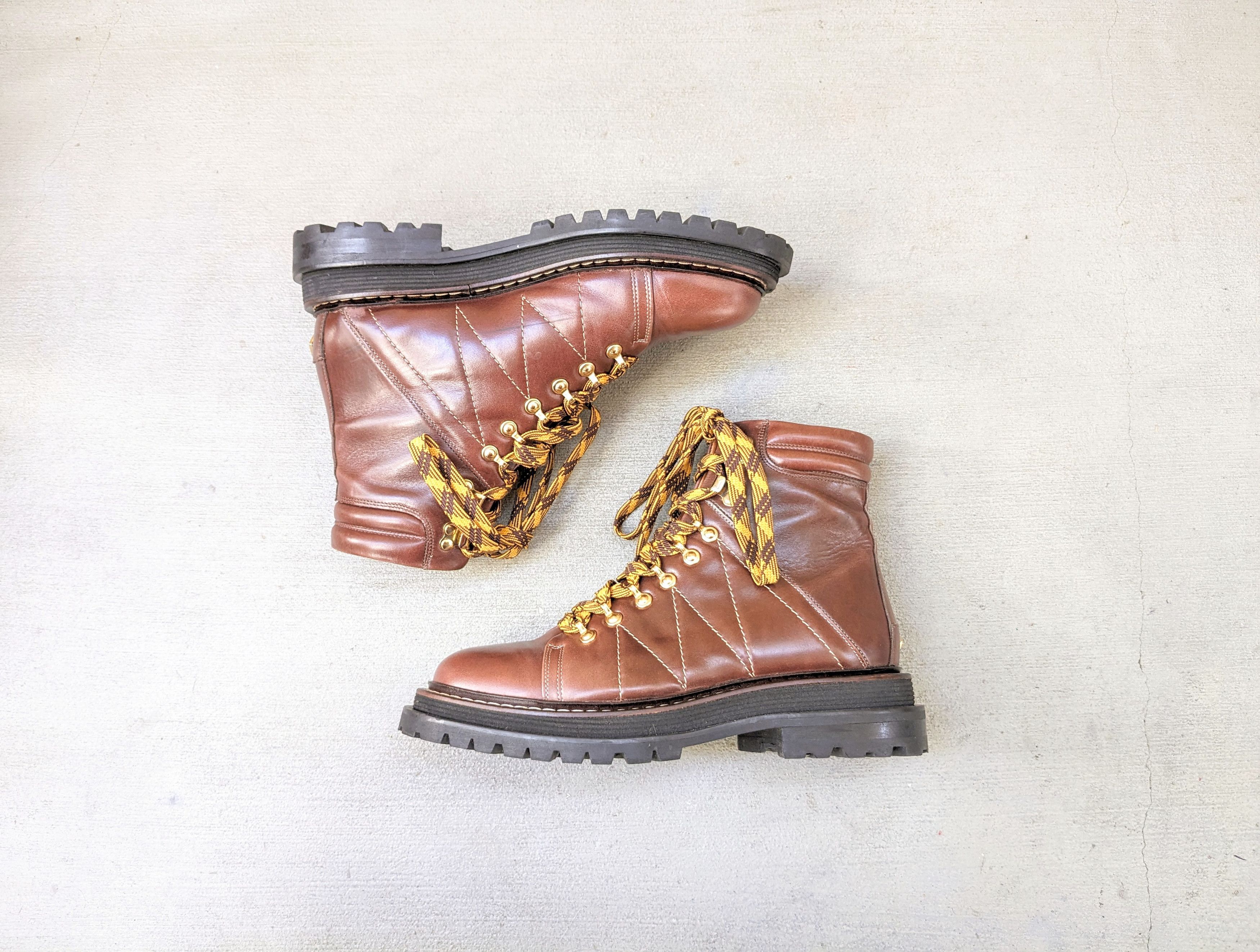 image of Sandro Boots Brown Leather 7 40 Lace Up Rubber Chunky, Men's