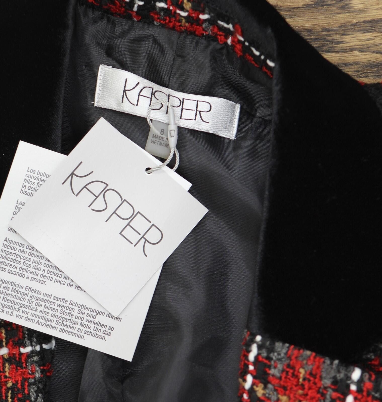 Other Nwt Kasper Tweed Jacket W/ Velvet Neck Fire Red Multi 8 Size M / US 6-8 / IT 42-44 - 3 Thumbnail