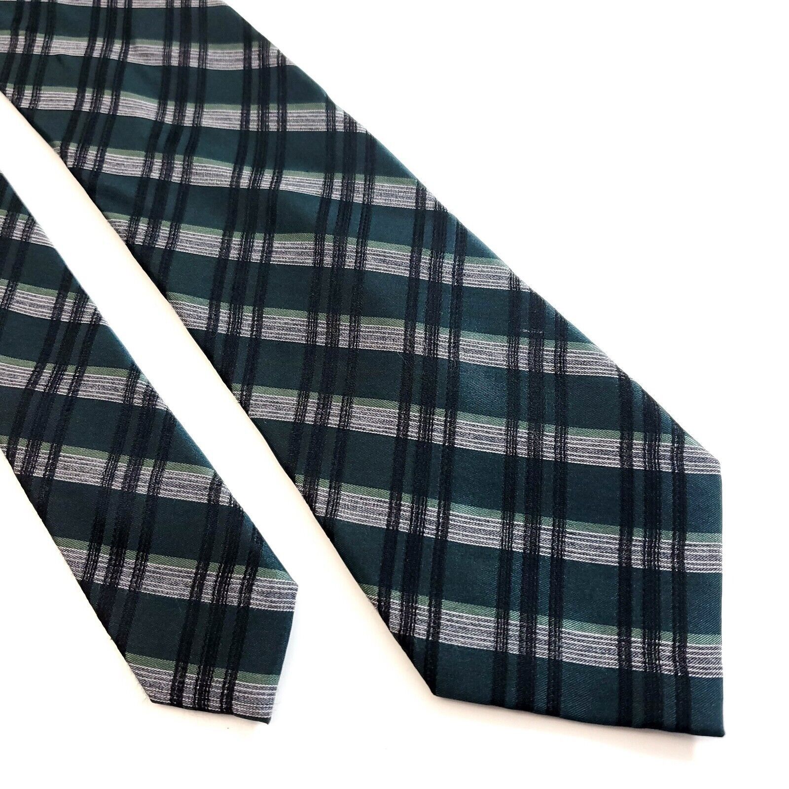 Calvin Klein Calvin Klein Green Gray Plaid Woven Viscose Silk Tie Size ONE SIZE - 1 Thumbnail