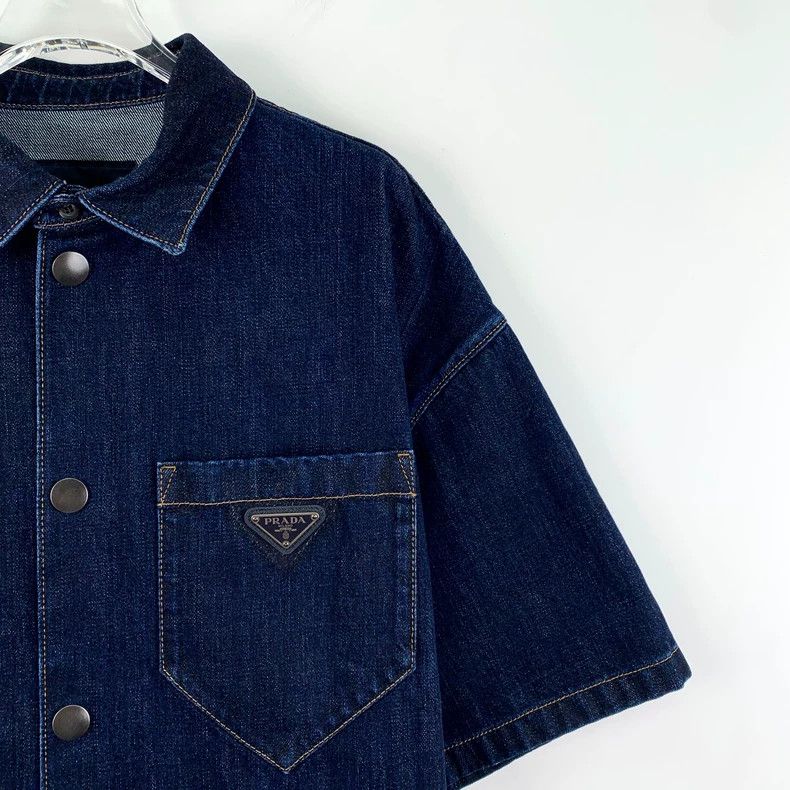 Prada Prada Dark blue triangle cotton lapel single-breasted shor Size US L / EU 52-54 / 3 - 3 Thumbnail