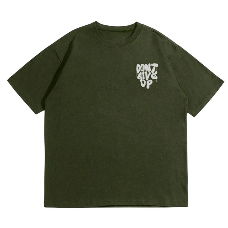 Shein Don't Give Up Graphic Short Sleeve T-Shirt in Green, Size M Size US M / EU 48-50 / 2 - 2 Thumbnail