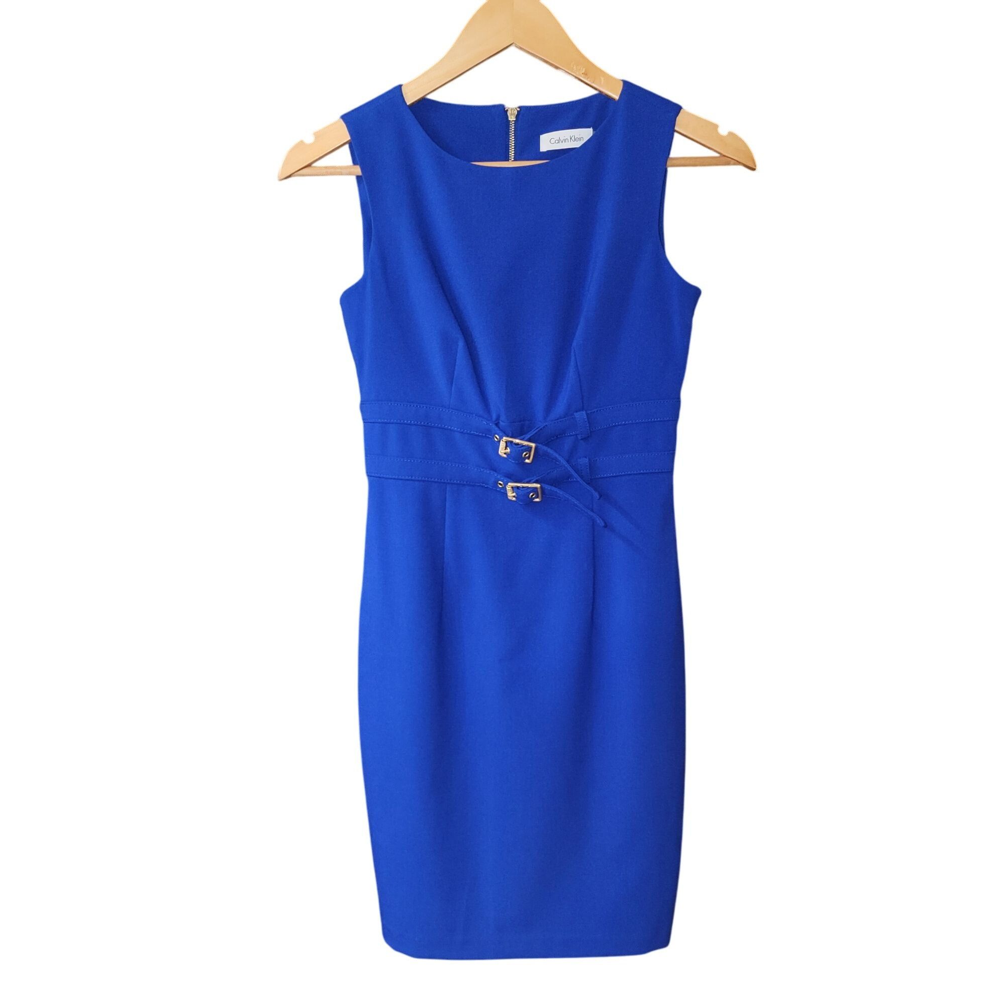 Calvin Klein Calvin Klein Womens Blue Sleeveless Sheath Dress Size 0P Pol Size XS / US 0-2 / IT 36-38 - 1 Thumbnail