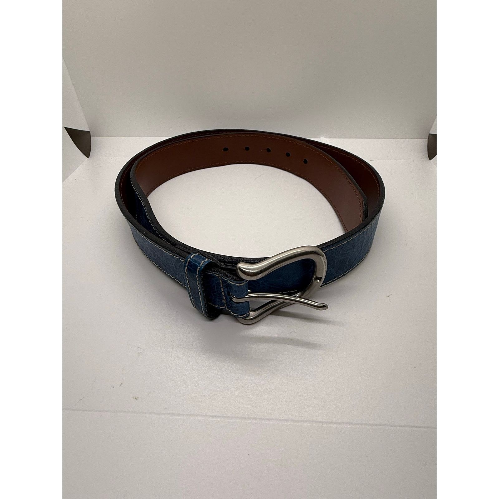 Torino ITALIAN ALLIGATOR GRAIN CALF LEATHER BELT BLUE 40