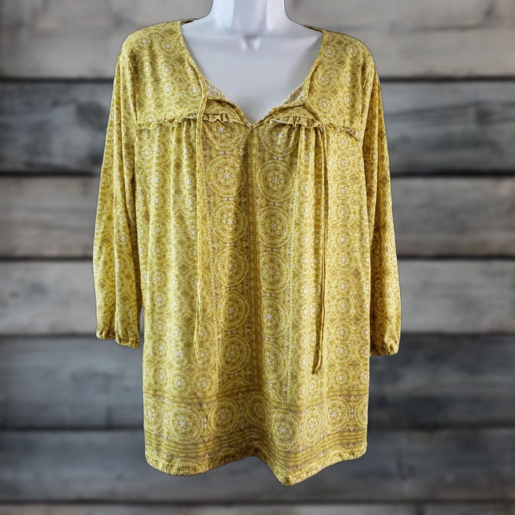 Vintage VINTAGE Rose + Olive Blouse 3/4 Sleeve Womens Large Yellow Brown Pullover Polyester Blend Shirt Womens Size L / US 10 / IT 46 - 1 Thumbnail