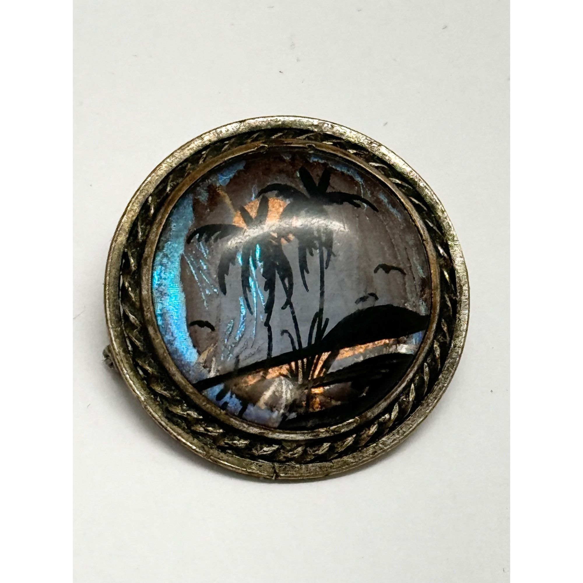 Estate vintage butterfly wing tropical pin brooch