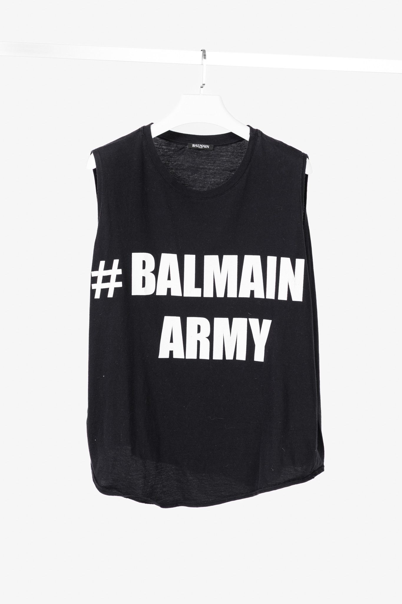 Balmain Balmain Black Cotton "#Balmain Army" Graphic Muscle Tank Size L / US 10 / IT 46 - 1 Thumbnail