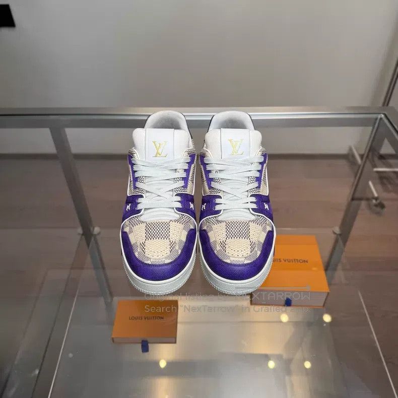 Louis Vuitton Louis Vuitton Trainer White and Purple Checker shoes Size US 8.5 / EU 41-42 - 2 Thumbnail