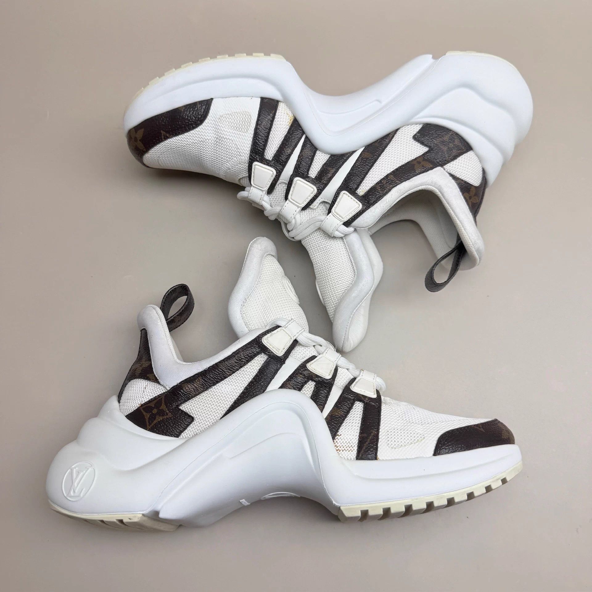 Louis Vuitton LV White Brown Monogram Arch Dad Shoe 38 95 New Size US 7.5 / IT 37.5 - 4 Thumbnail