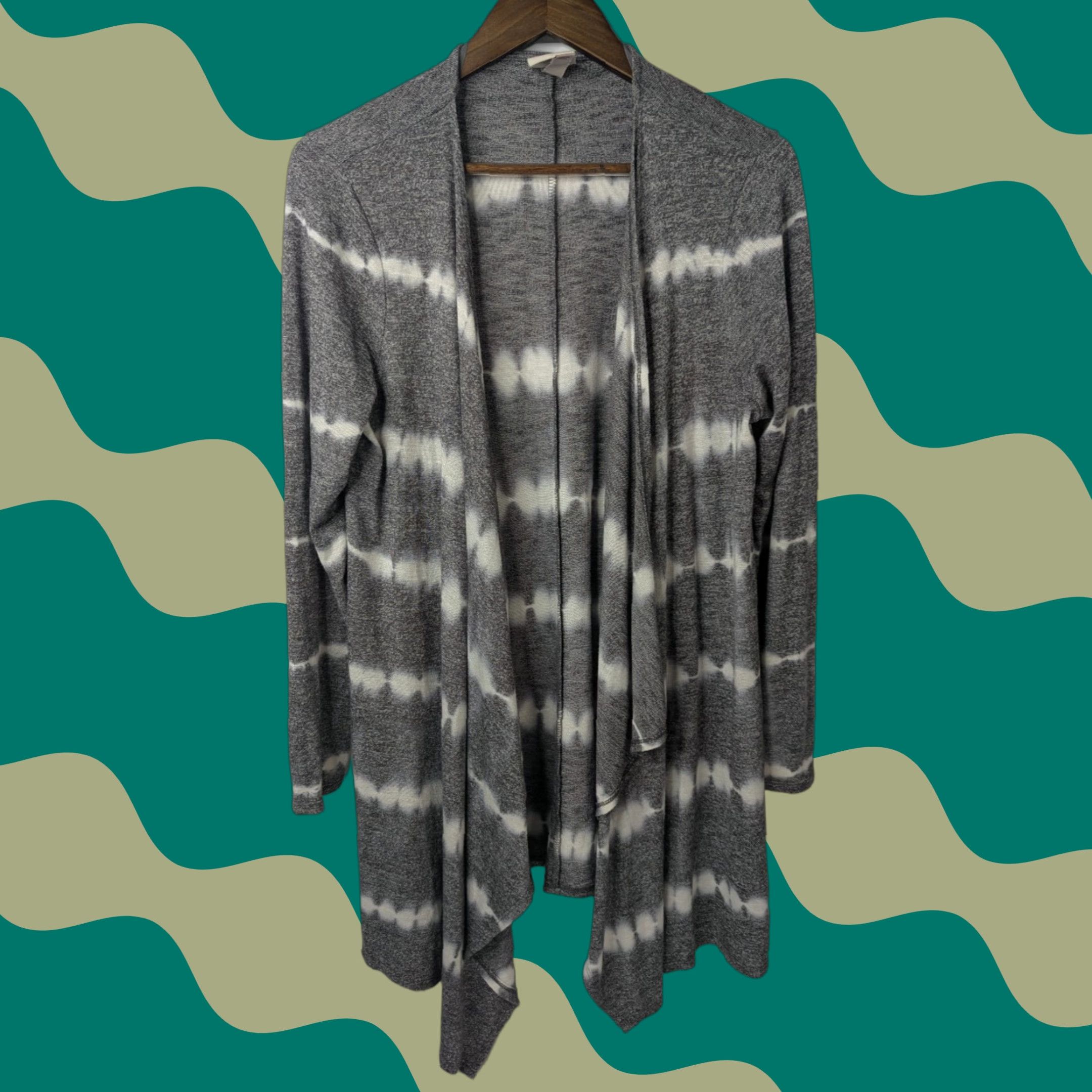 Vintage Knox Rose Cardigan Women's Large Gray Tie Dye Open Front Sweater Draped Knit Size L / US 10 / IT 46 - 1 Thumbnail