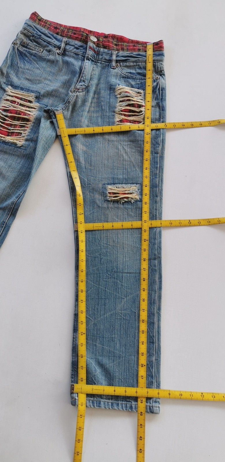 Japanese Brand Unbrand Double Waist Tartan Patch Denim Jeans Size US 32 / EU 48 - 9 Thumbnail