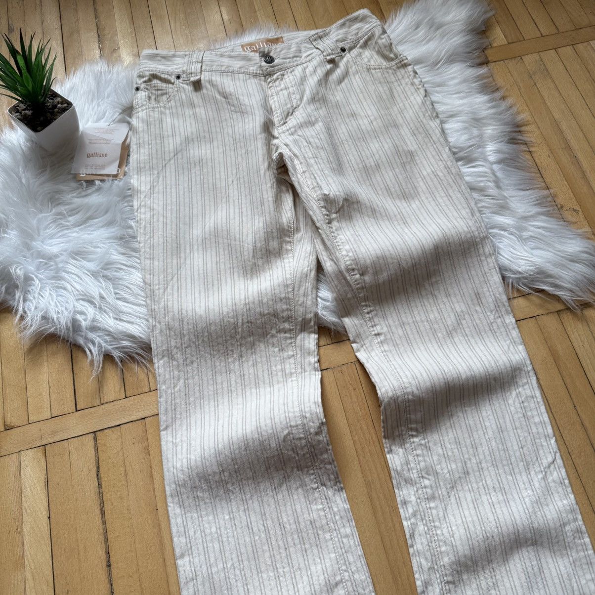 John Galliano 📌 NEW John Galliano Y2K 00s Big Logo Striped Beige Pants Size 29" - 11 Thumbnail