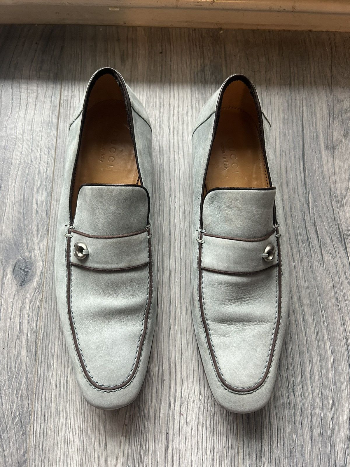 Gucci Gucci Light Blue Suede Loafers with Metal Accent - Size 43E Size US 10 / EU 43 - 3 Thumbnail